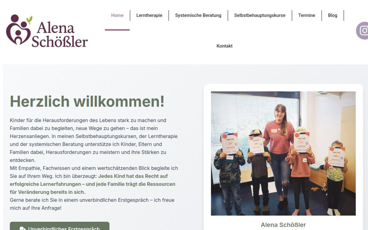 Alena Schößler — Lerntherapie — WordPress · Therapie (Webseite)