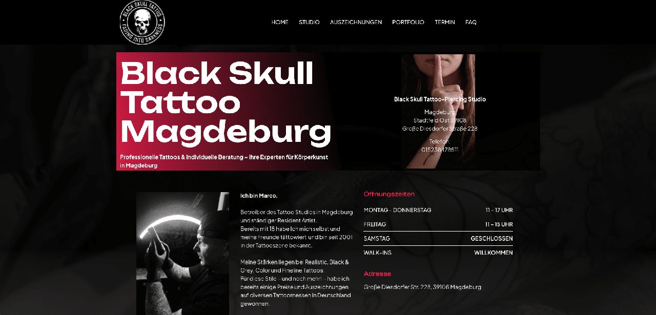 Tattoo- & Piercing Studio Magdeburg — WordPress · Studio-Website (Webseite)
