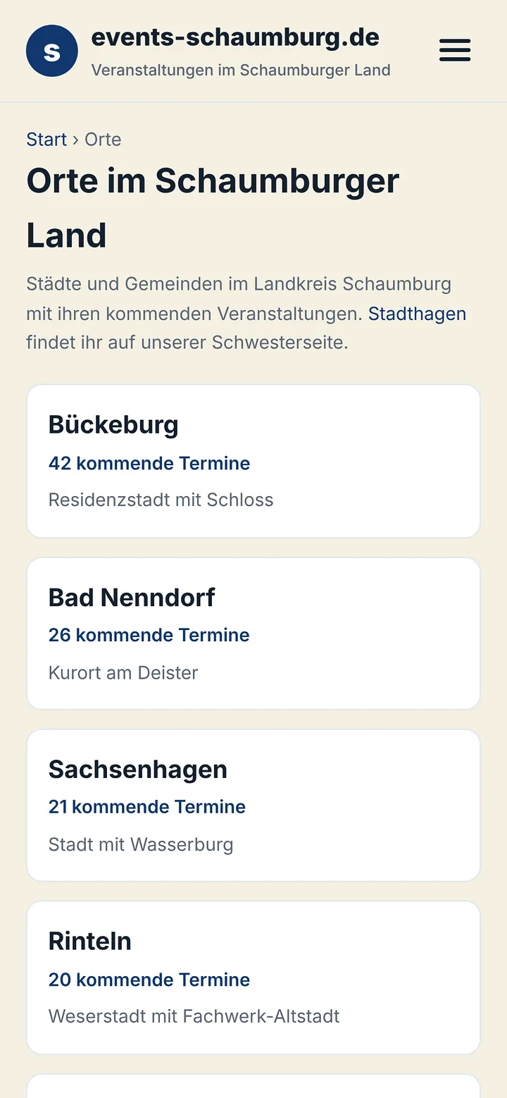 Events Schaumburg auf dem Smartphone: Orte im Landkreis