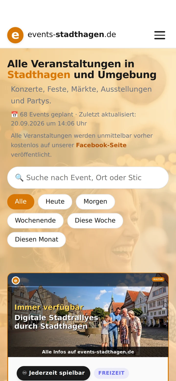 Events Stadthagen auf dem Smartphone: Startseite