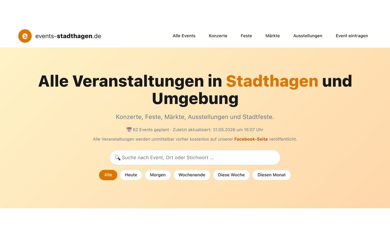 Events Stadthagen — Astro · Veranstaltungs-Portal Schaumburg (Webseite)