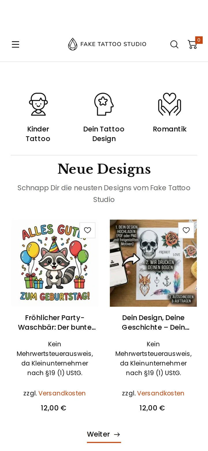 Fake Tattoo Studio auf dem Smartphone: Startseite