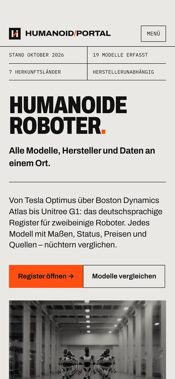 Humanoid-Portal auf dem Smartphone: Startseite