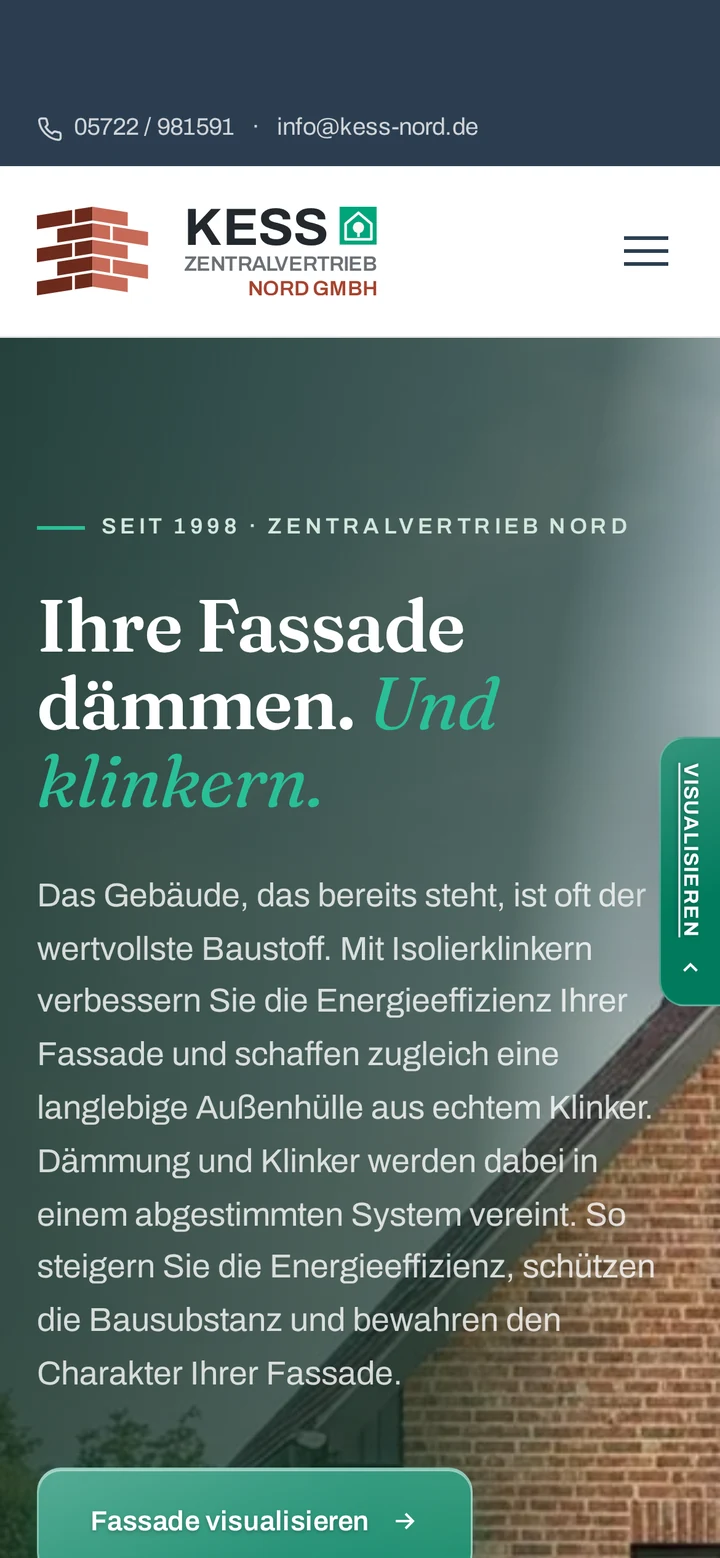 Isolierklinker Zentralvertrieb Nord auf dem Smartphone: Startseite