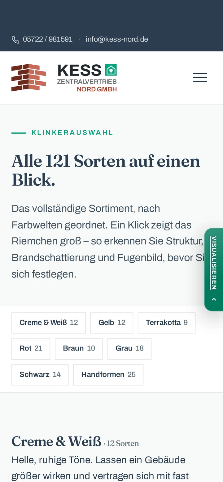Isolierklinker Zentralvertrieb Nord auf dem Smartphone: Klinkerauswahl