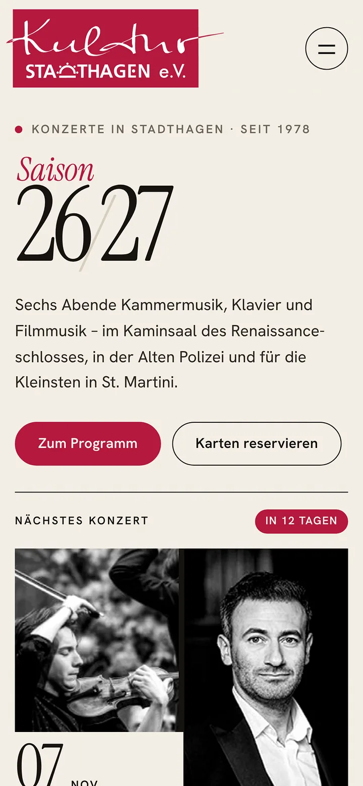 Kultur Stadthagen e.V. auf dem Smartphone: Startseite