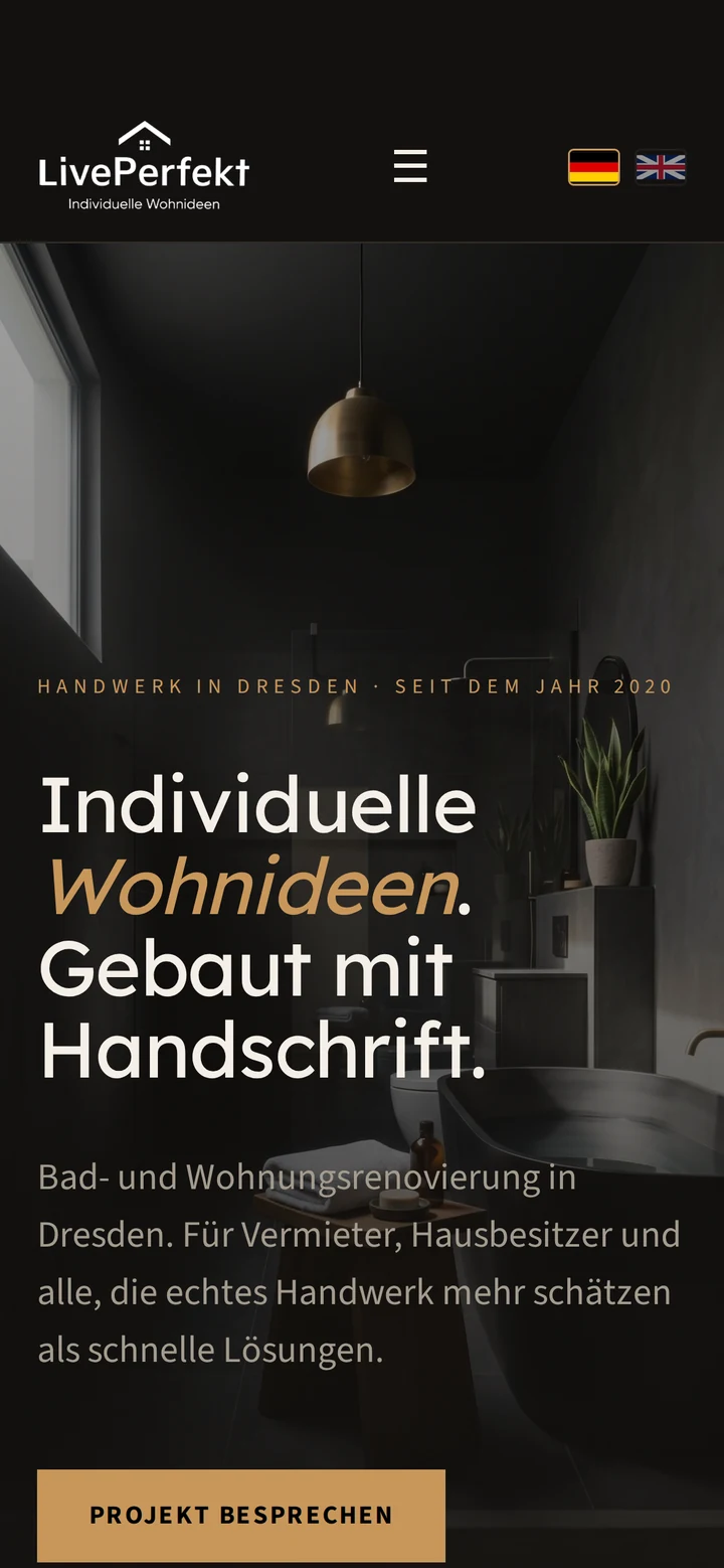 LivePerfekt auf dem Smartphone: Startseite