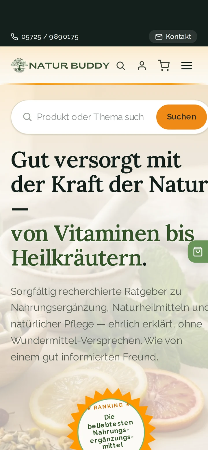 Natur Buddy auf dem Smartphone: Startseite