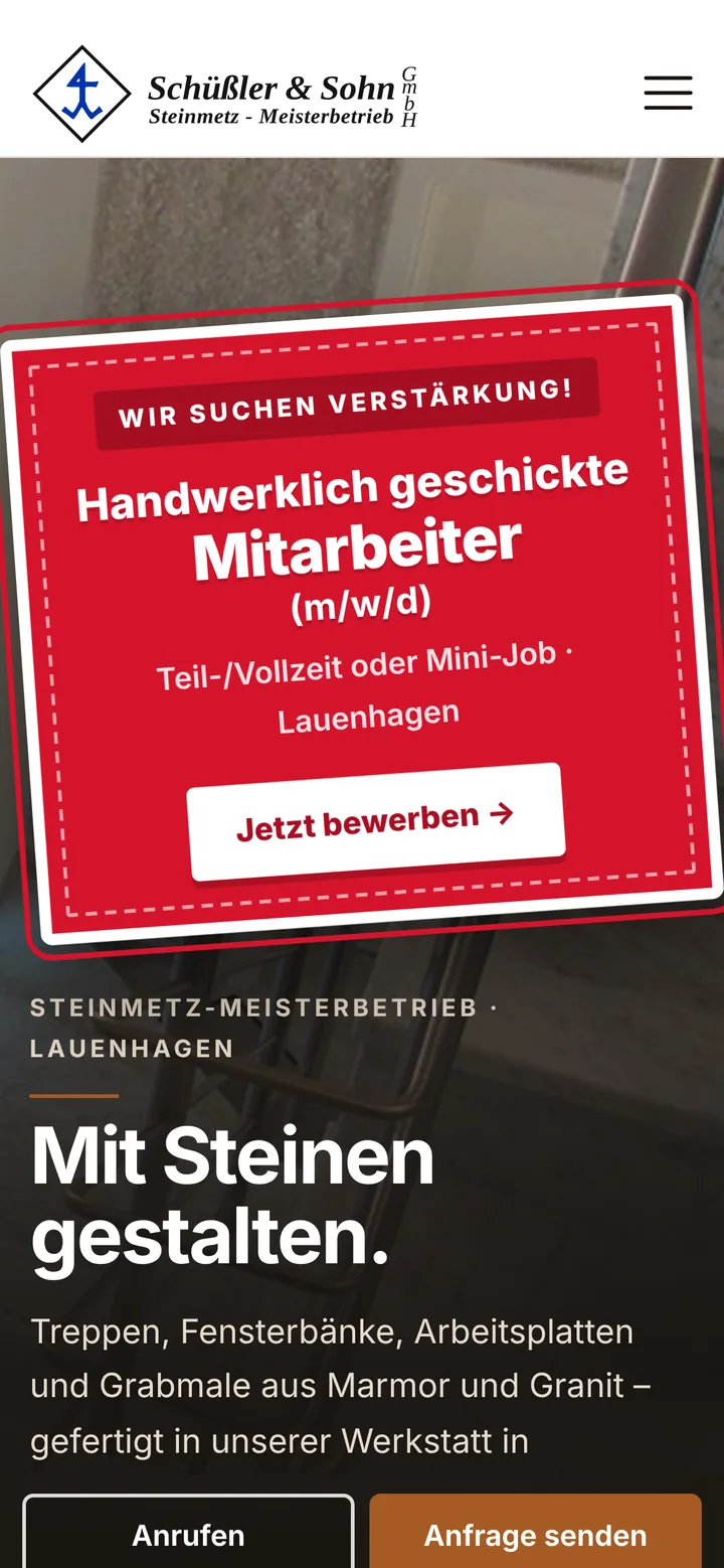 Schüßler & Sohn auf dem Smartphone: Startseite