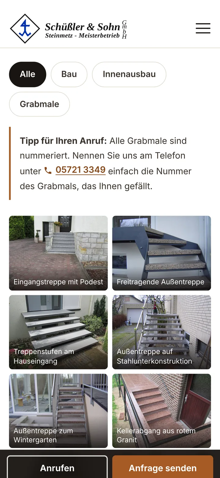 Schüßler & Sohn auf dem Smartphone: Referenzgalerie mit Filter