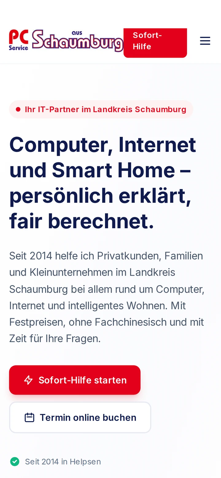 PC-Service Schaumburg auf dem Smartphone: Startseite