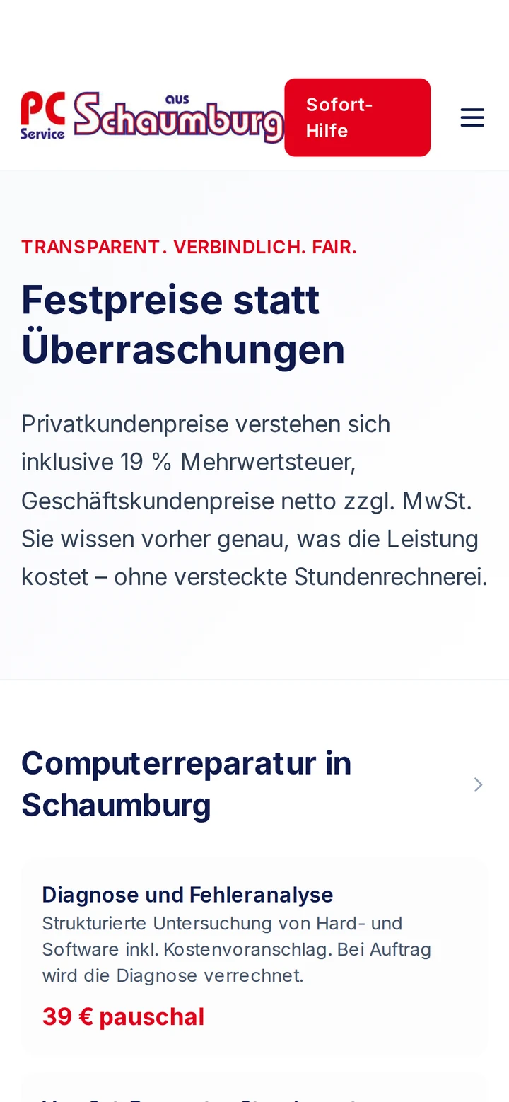 PC-Service Schaumburg auf dem Smartphone: Festpreise