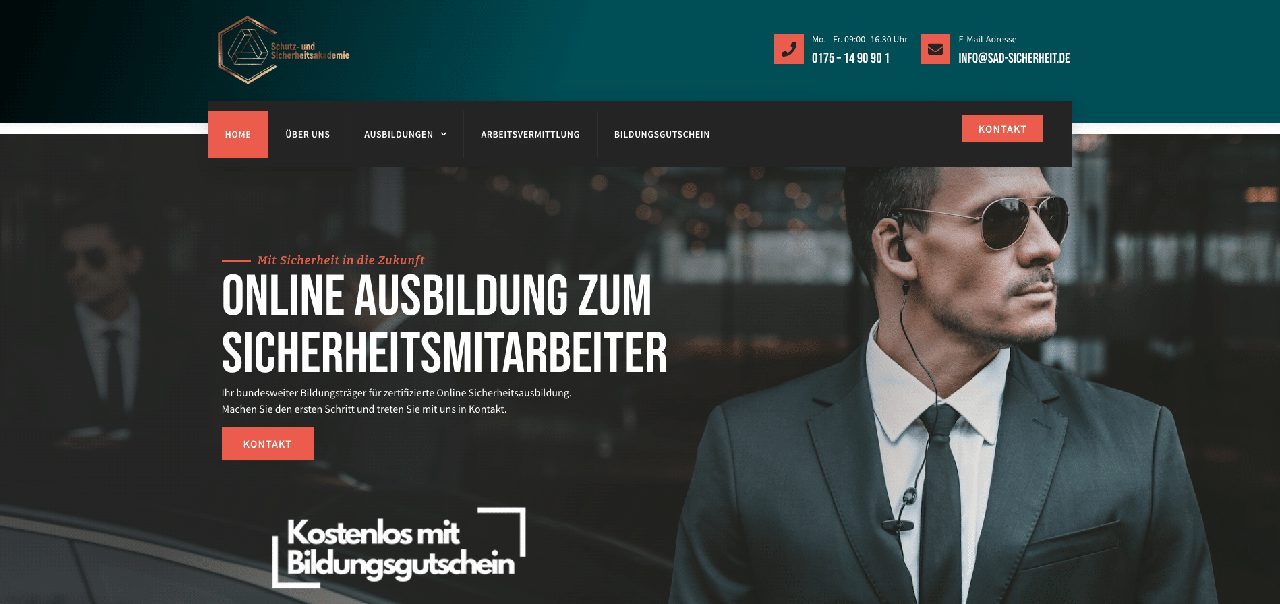 Schule für Sicherheitsmitarbeiter — WordPress · Bildung (Webseite)