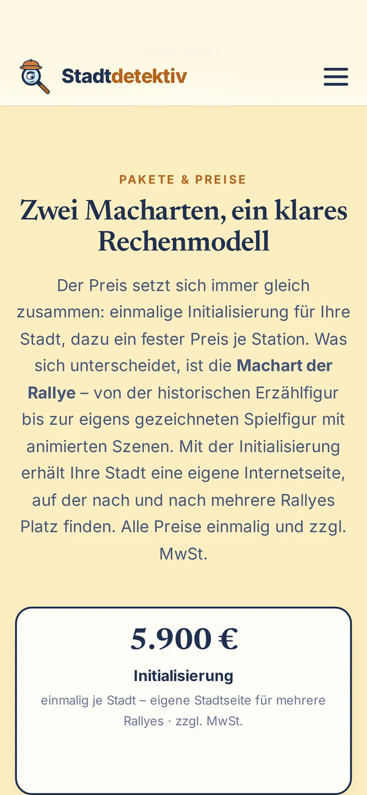 Stadtdetektiv auf dem Smartphone: Pakete & Preise