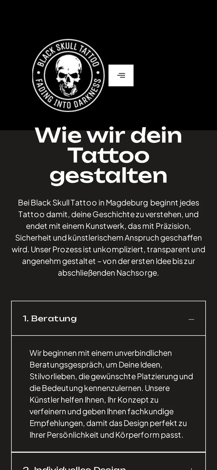 Tattoo- & Piercing Studio Magdeburg auf dem Smartphone: Ablauf