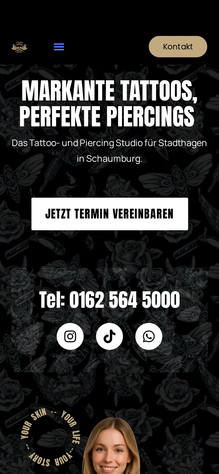 Tattoo Studio Stadthagen auf dem Smartphone: Startseite