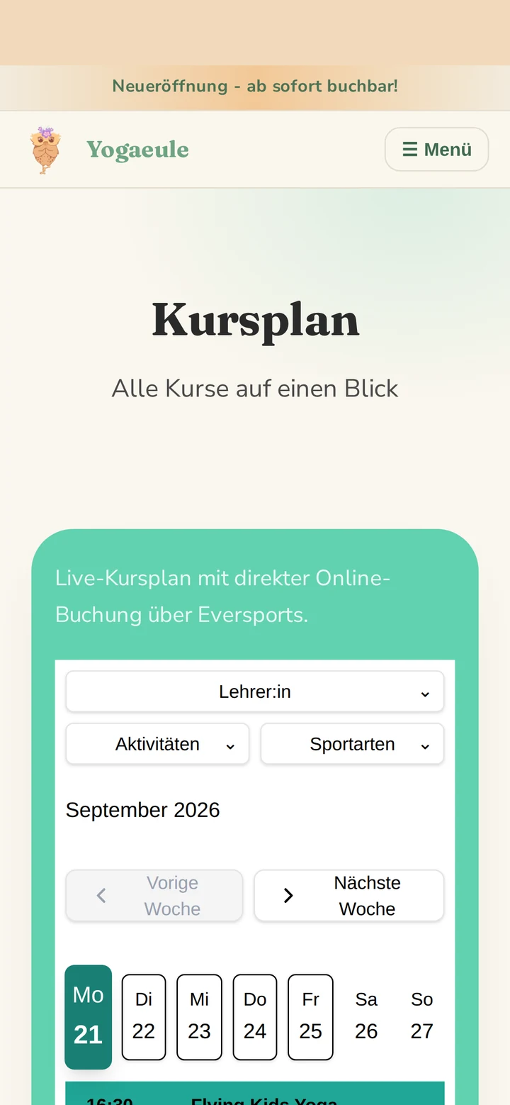 Yogaeule auf dem Smartphone: Kursplan