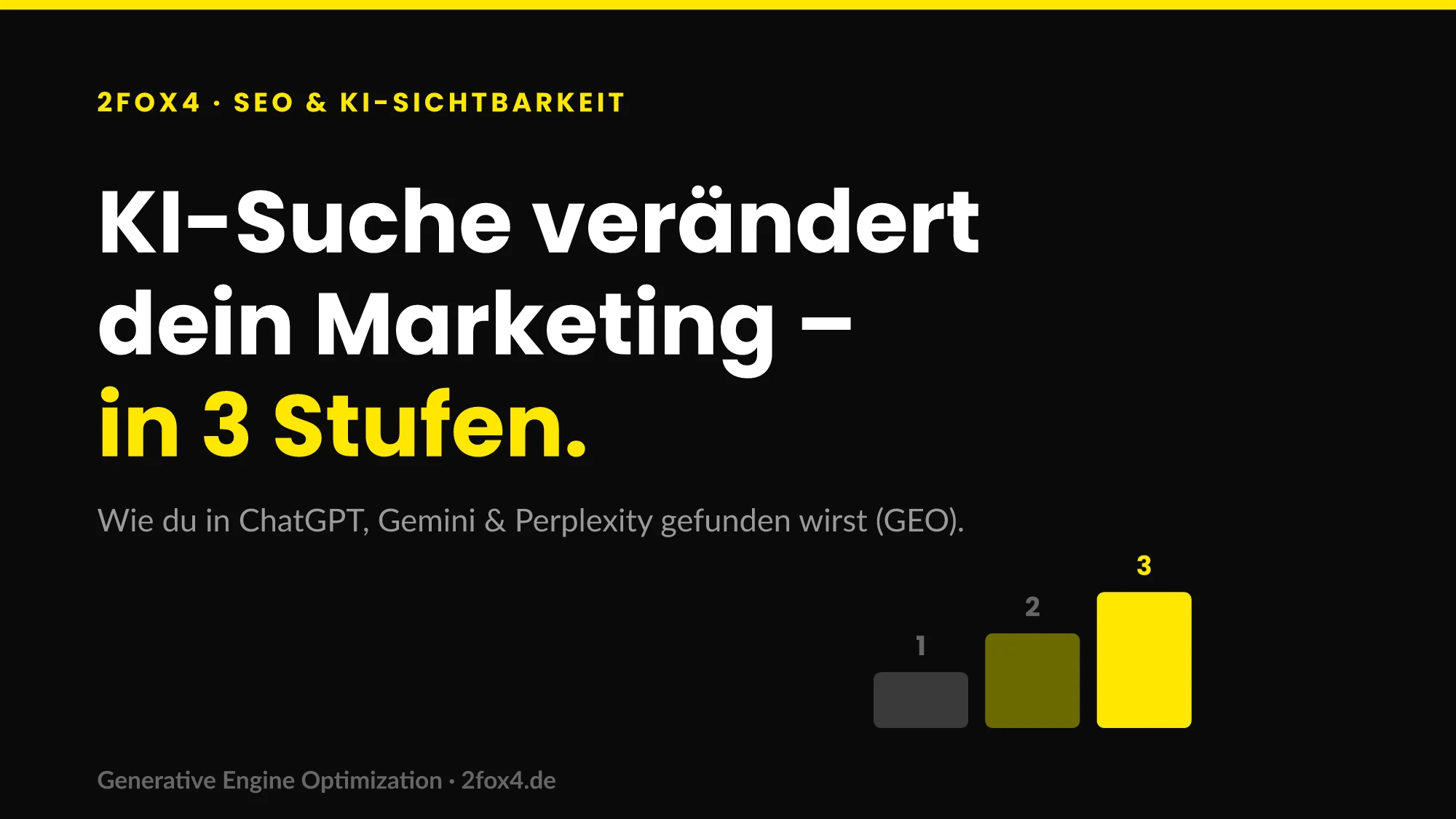 GEO und KI-Suche – 2fox4-Grafik mit drei aufsteigenden Stufen der KI-Sichtbarkeit