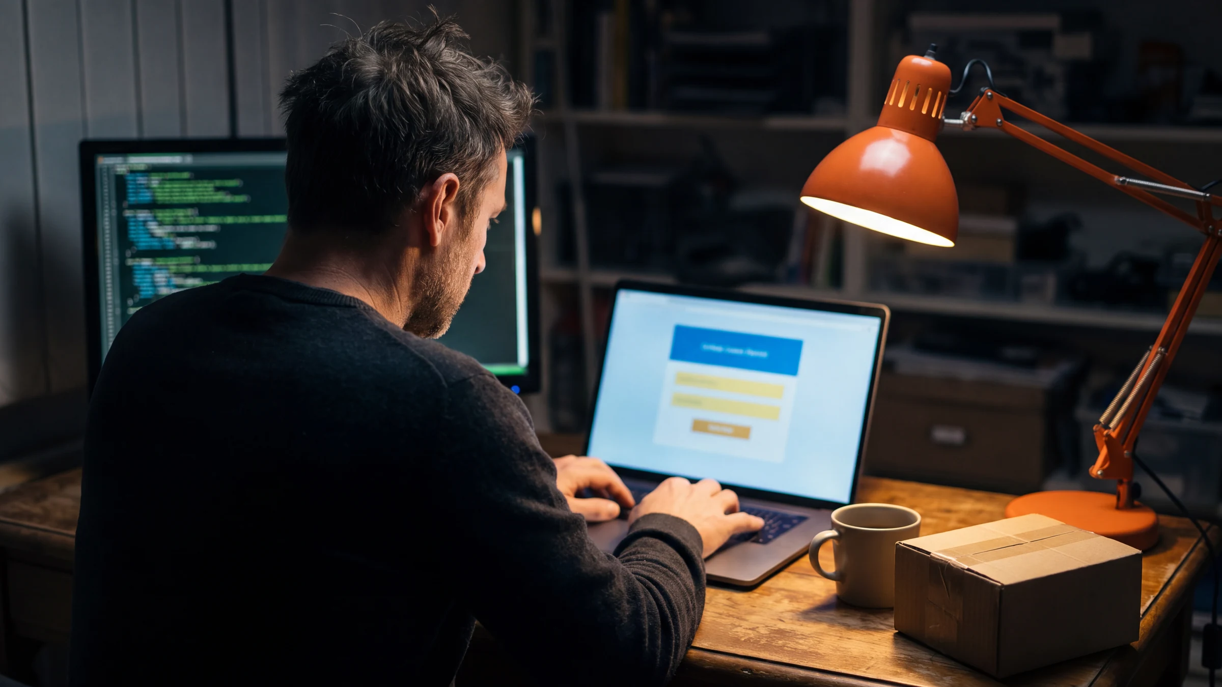 Gewährleistungshinweis im Onlineshop einbinden: Webentwickler baut am Laptop den EU-Hinweis in den Checkout ein
