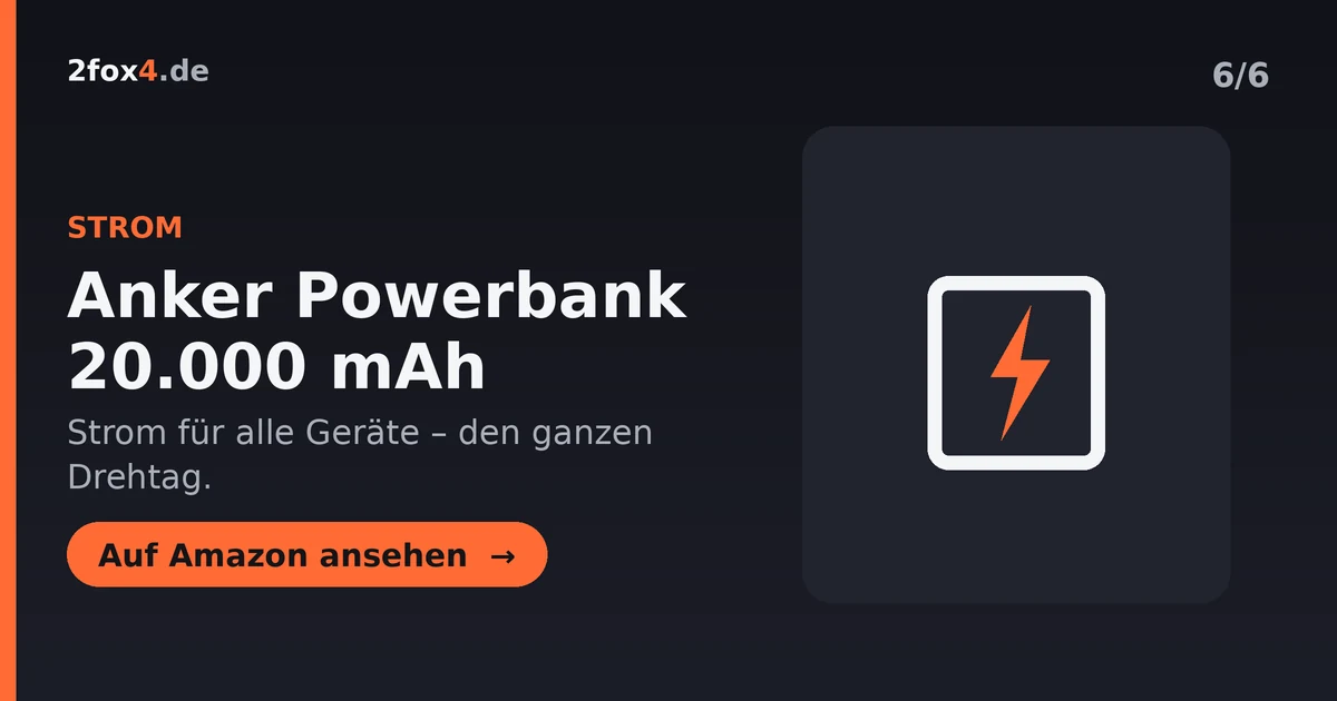 Anker Powerbank 20.000 mAh mit integriertem USB-C-Kabel für Dreharbeiten unterwegs