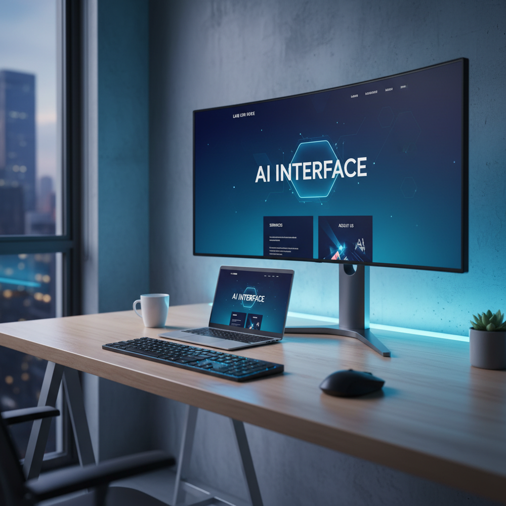 KI Landingpage erstellen – Laptop mit moderner Landing Page auf dem Bildschirm im professionellen Workspace