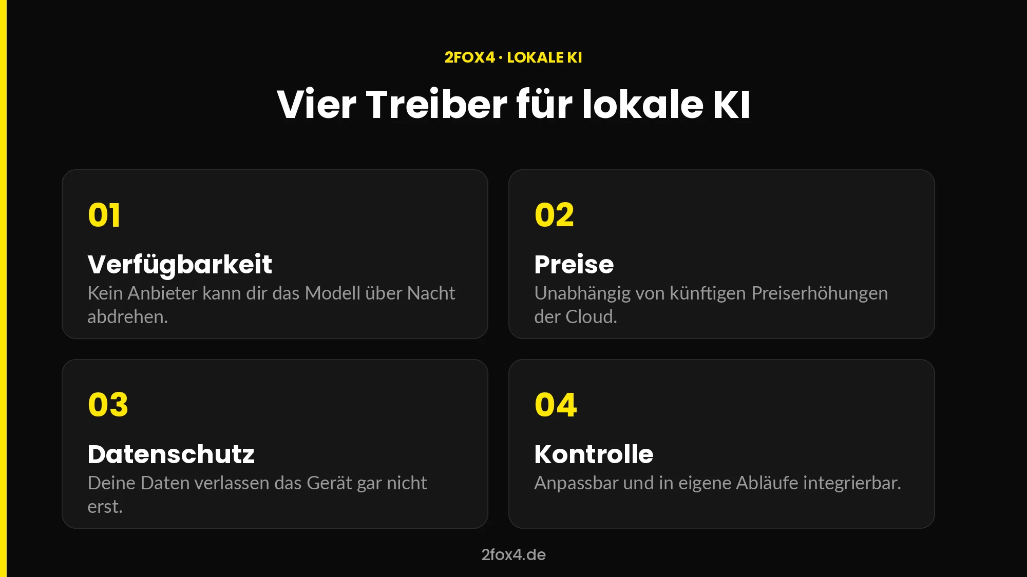 Die vier Treiber für lokale KI: Verfügbarkeit, Preise, Datenschutz und Kontrolle