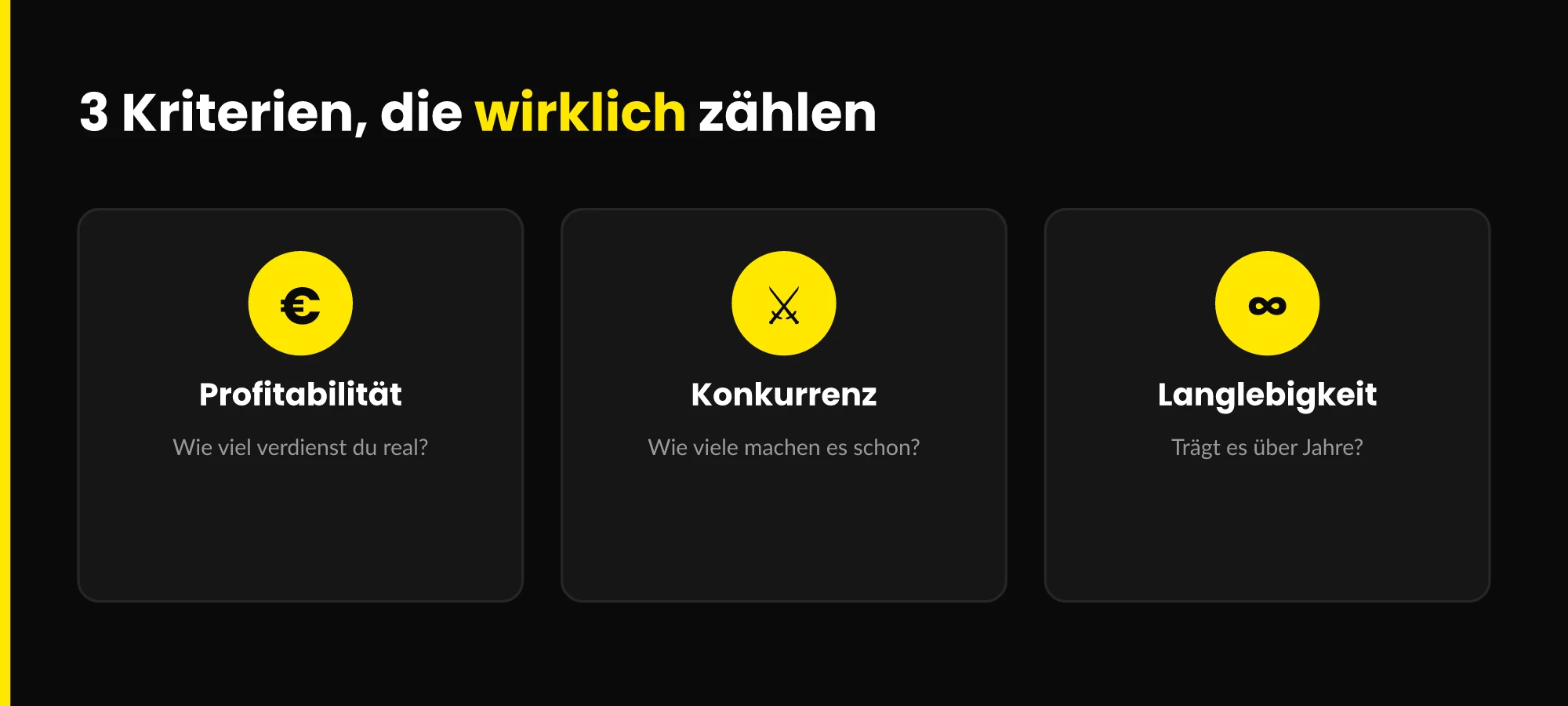 Drei Bewertungskriterien: Profitabilität, Konkurrenz und Langlebigkeit