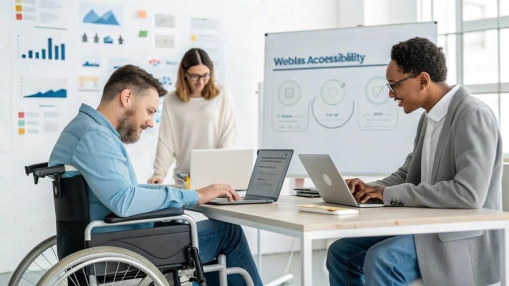 Barrierefreie Website Pflicht 2025 - Menschen mit Behinderungen nutzen digitale Geräte barrierefrei