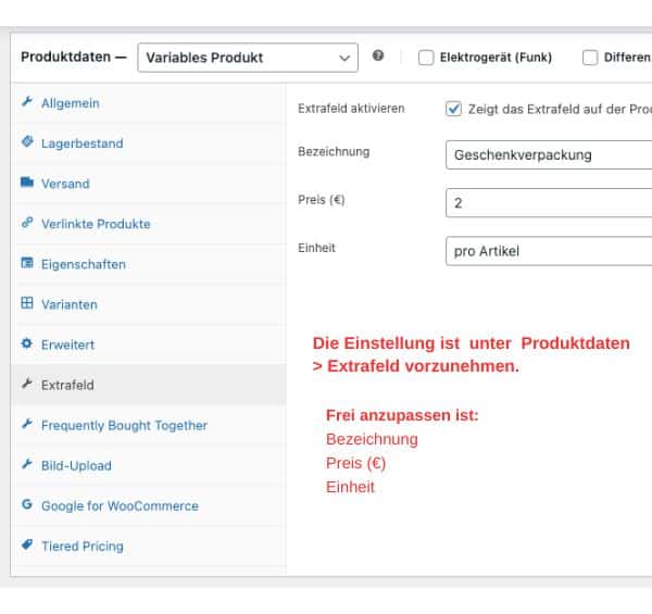 Zusatzfeld Woocommerce einstellungen
