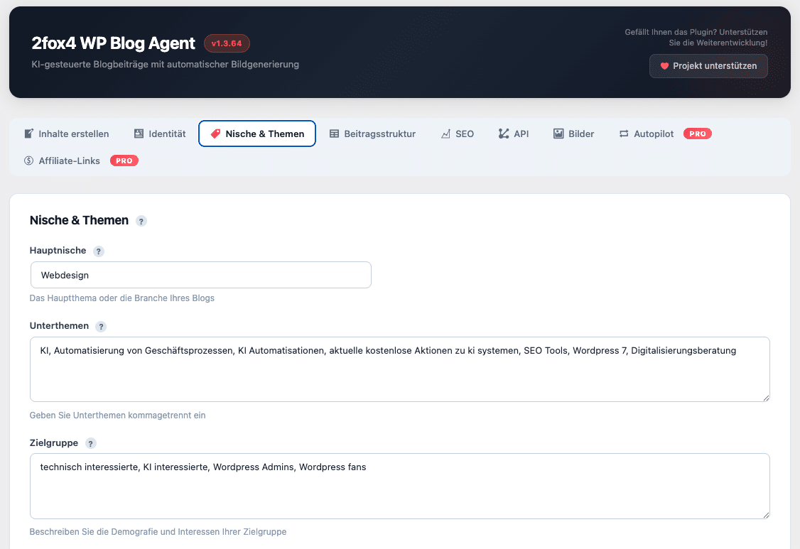Blog Agent Nische und Themen