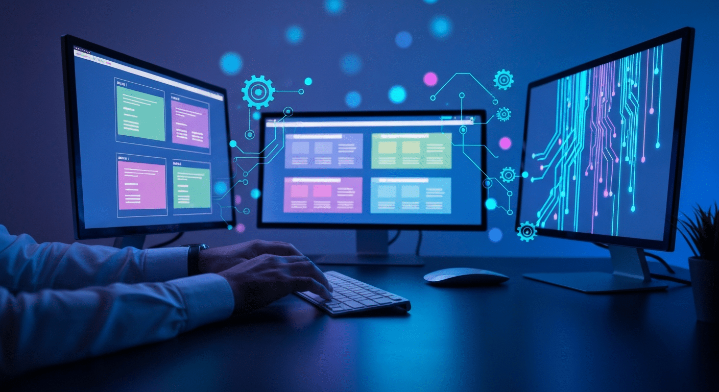 Webdesigner nutzt KI-Automatisierung am Laptop für schnellere Webdesign-Workflows