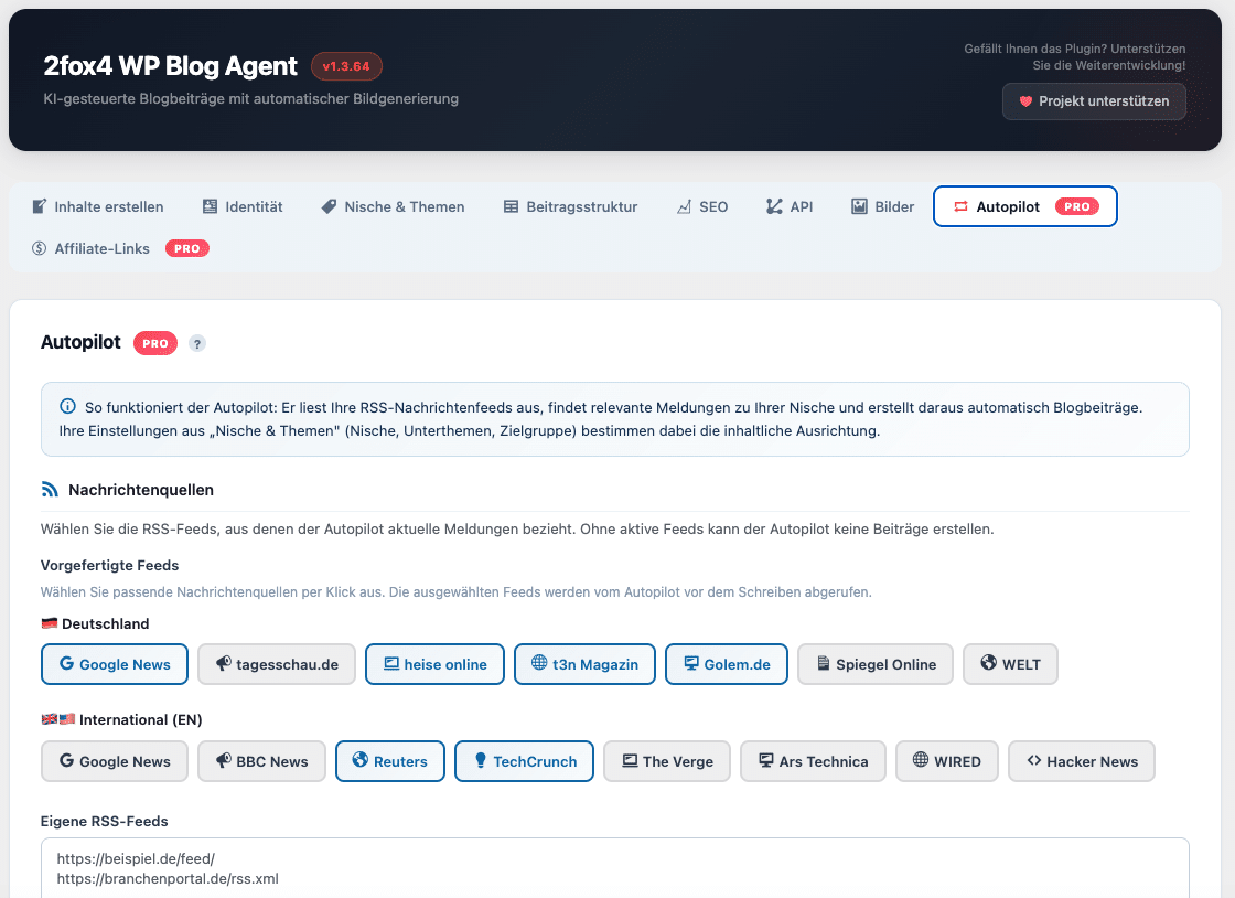 Blog Agent Autopilot und RSS-Feeds