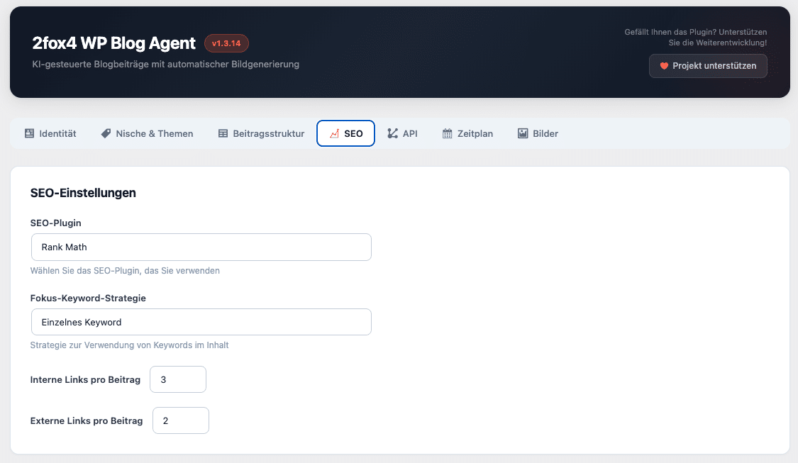WP Blog Agent SEO-Einstellungen – RankMath, Yoast und SEOPress Integration