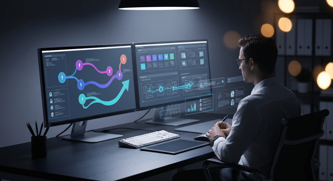 Automatisierung von Geschäftsprozessen im Webdesign mit digitalen Workflow-Tools auf einem Bildschirm