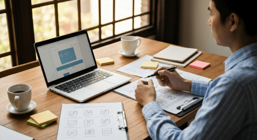 Checkliste für KMU Digitalisierungsberatung mit WordPress auf einem Schreibtisch