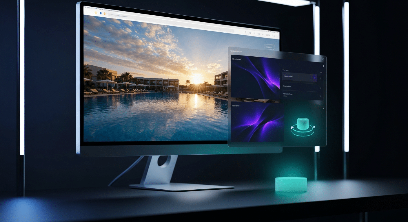 KI-Videoerstellung für Webprojekte: Automatisch generierte Erklärvideos und Hero-Animationen 2 KI Videoerstellung Webdesign Hero-Animation mit atmosphärischem Loop auf moderner Website