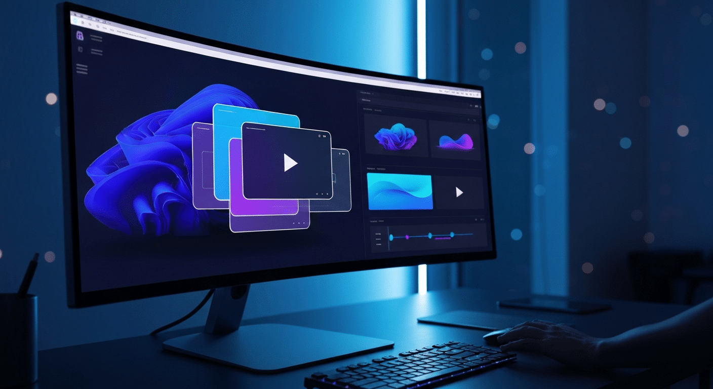 KI-Videoerstellung im Webdesign – automatisch generierte Hero-Animation auf Laptop-Bildschirm