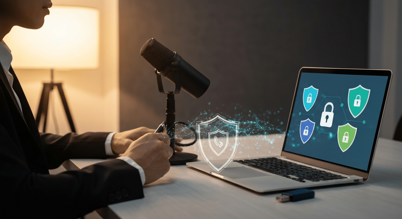 Mit Spracheingabe- Systemen Zeit sparen. 2 Spracheingabe Software Datenschutz Einstellungen auf einem Bildschirm im Webdesign-Büro